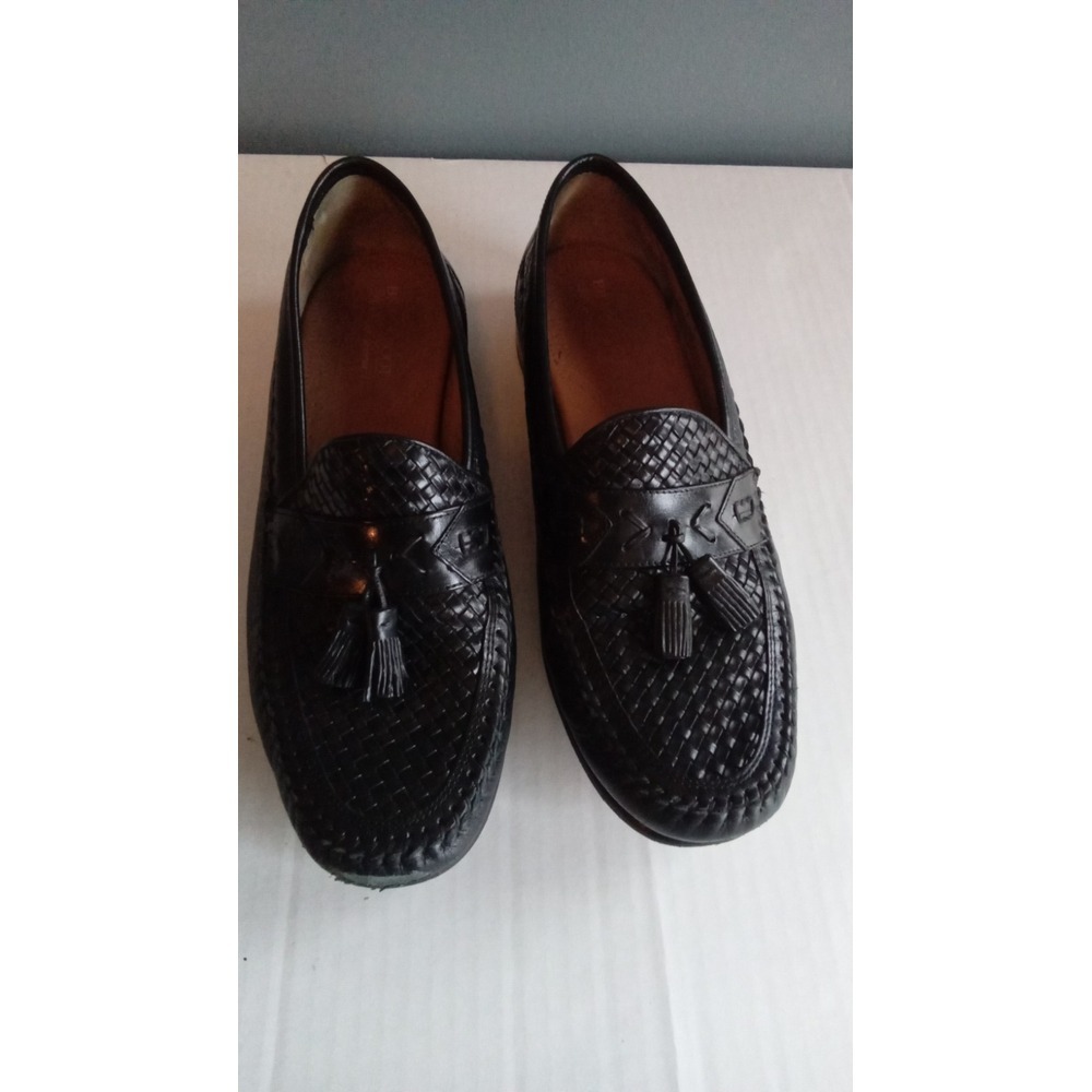 Brass Boot Anthony Ferrante Mens Black‎ Woven Leather Tassel Loafers Dress Shoes